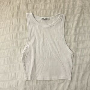 Zara White Ribbed Tank Top